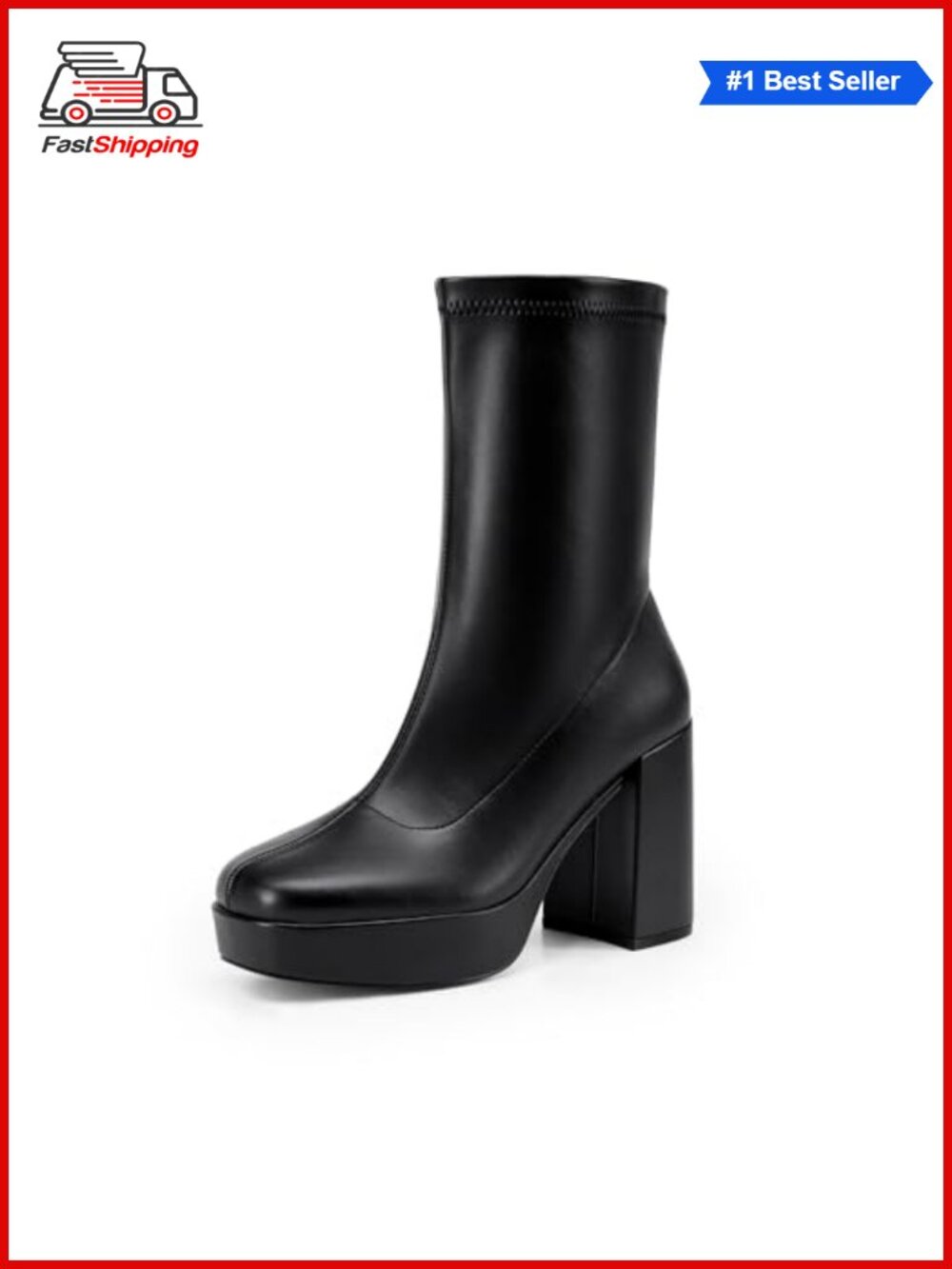 ✨ DREAM PAIRS Women's Mid Calf Platform Gogo Boots Square Toe Chunky Heel